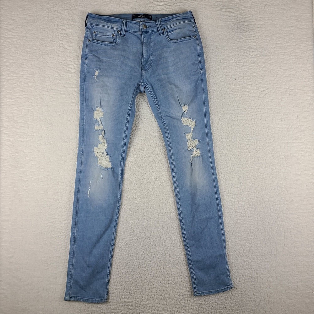 Hollister Jeans Mens 32 x 34‎ Skinny Advanced Stretch Distress Blue Light Wash